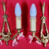 Pair of Louis XVI style wall lights, gilded bronze