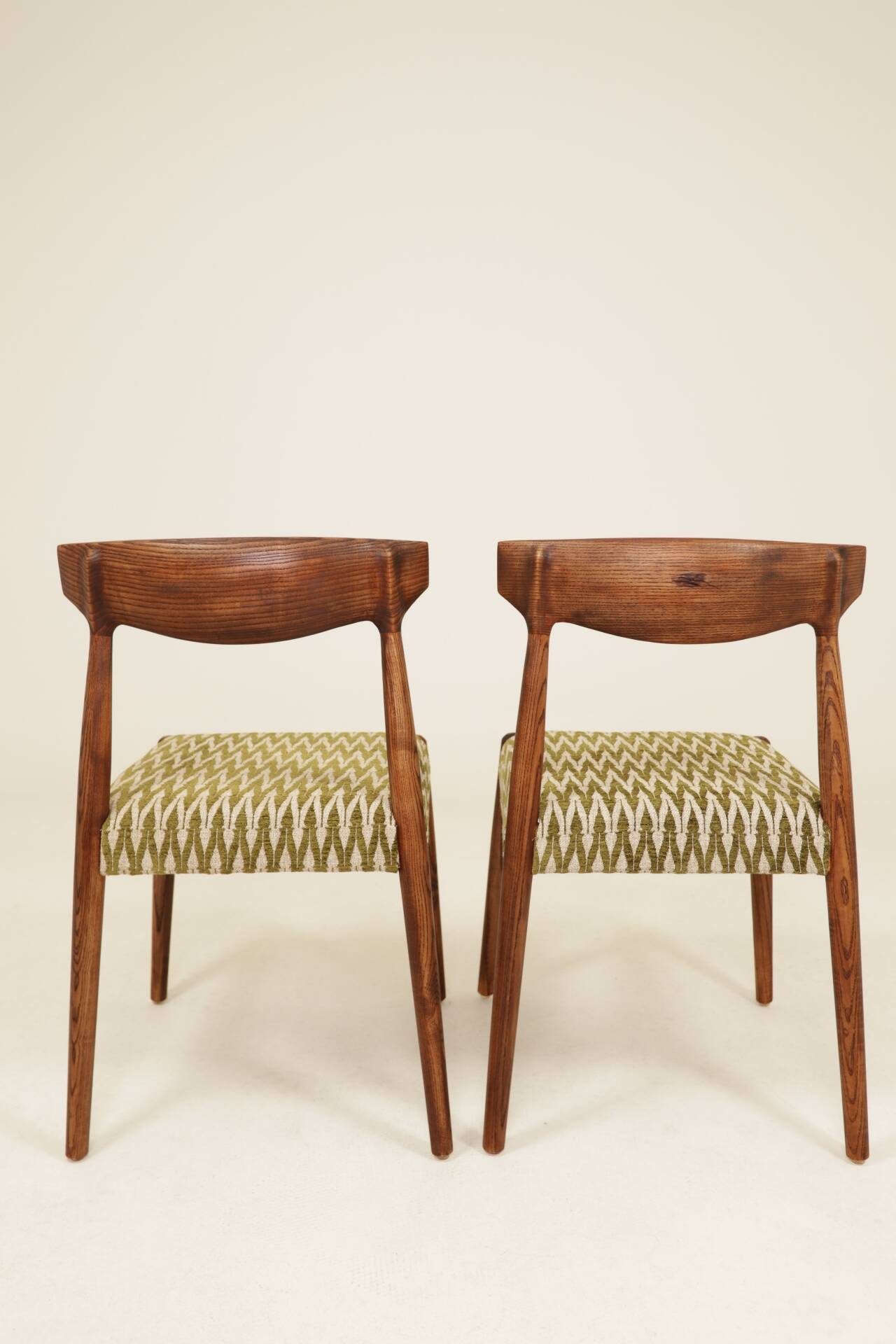 Set 2 Dining Chairs Solid Wood Ash Green Jacquard Fabric