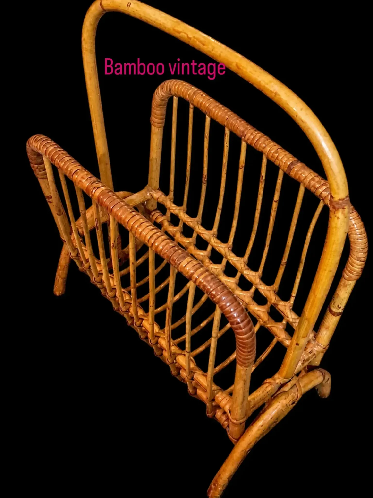 Vintage magazine rack. Rattan. 1960s.