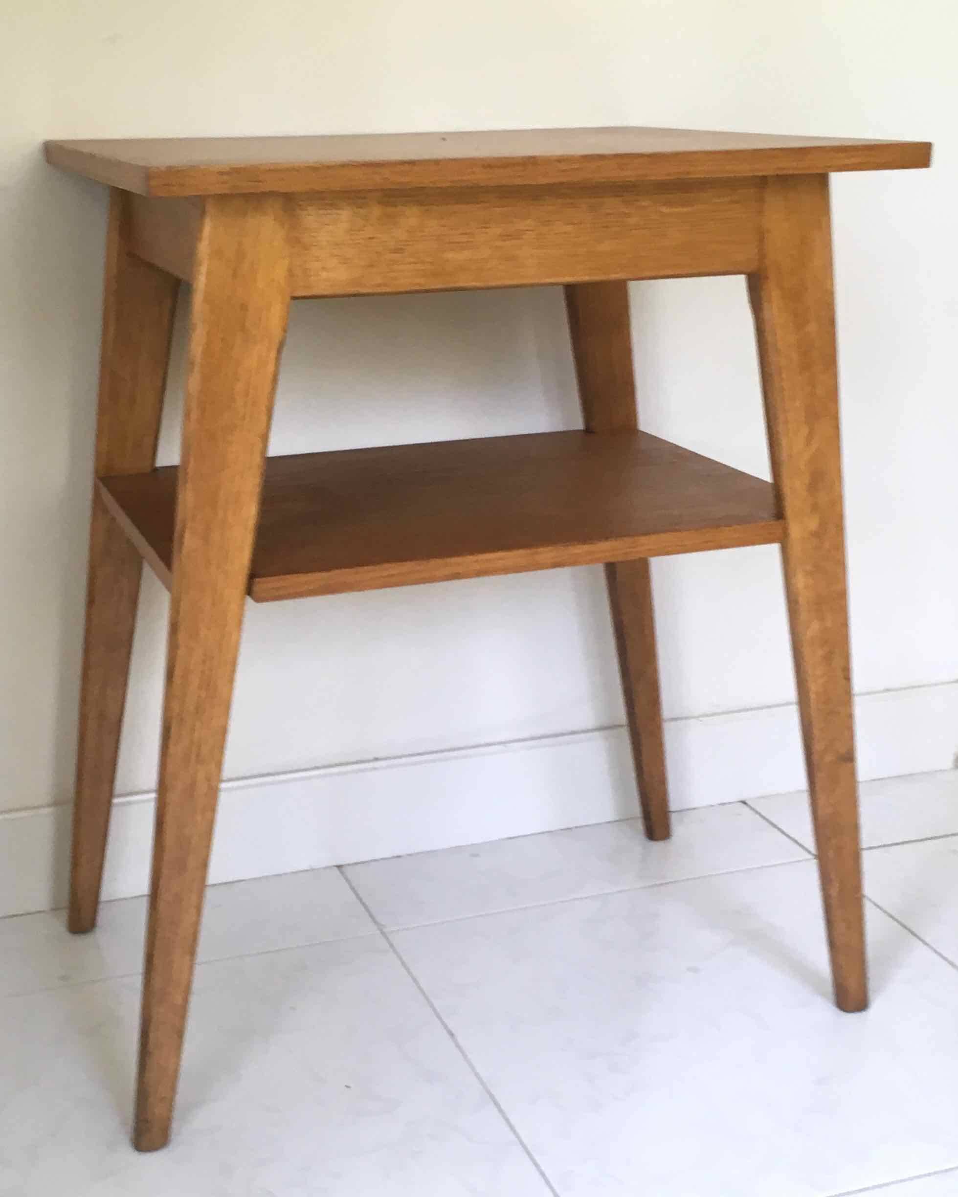1950 compass foot pedestal table in light wood, side table, side table