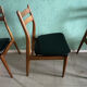 Set of six vintage scandinavian chairs. black faux leather seat, eros edition from around 1960.