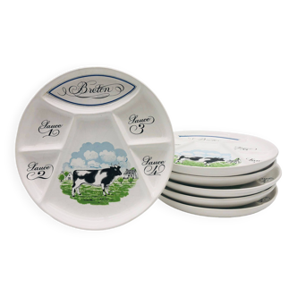 6 Bourguignonne fondue plates, Porcelain and Earthenware from Auteuil - Paris.