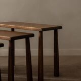 Vintage Oak Nesting Tables (Set of 3) – Rustic Modernist Side Tables, 1970s