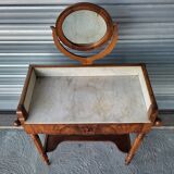 Ancienne table de toilette, coiffeuse en marbre et bois massif