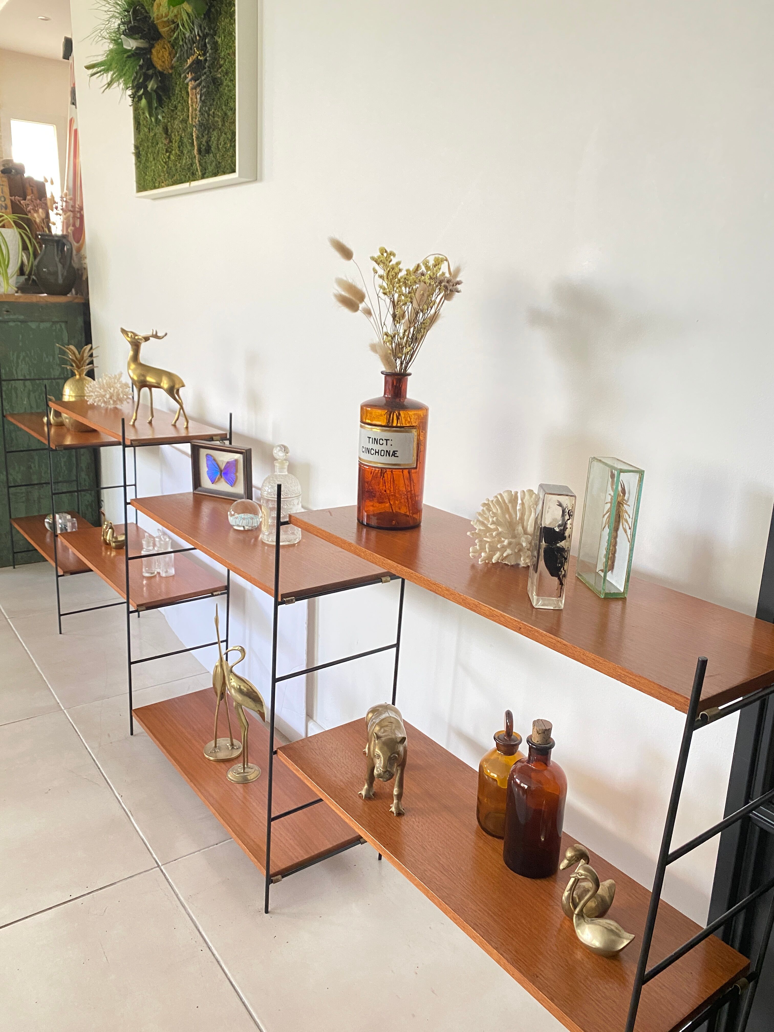 Vintage wooden string shelves