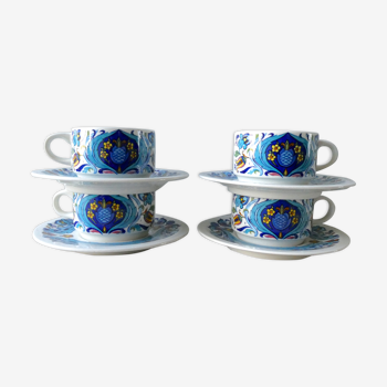 Set de 4 tasses et sous tasses, Villeroy & Boch, modèle Izmir