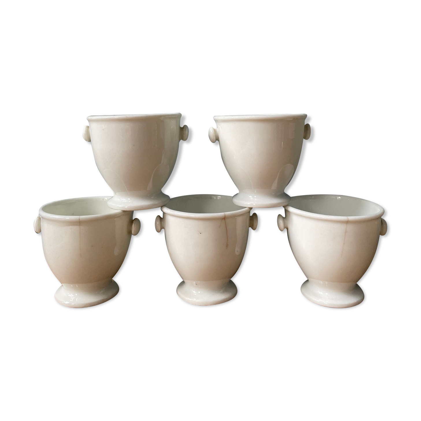 Lot de 5 coquetiers anciens en porcelaine blanche