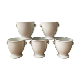 Set of 5 old white porcelain coquetiers