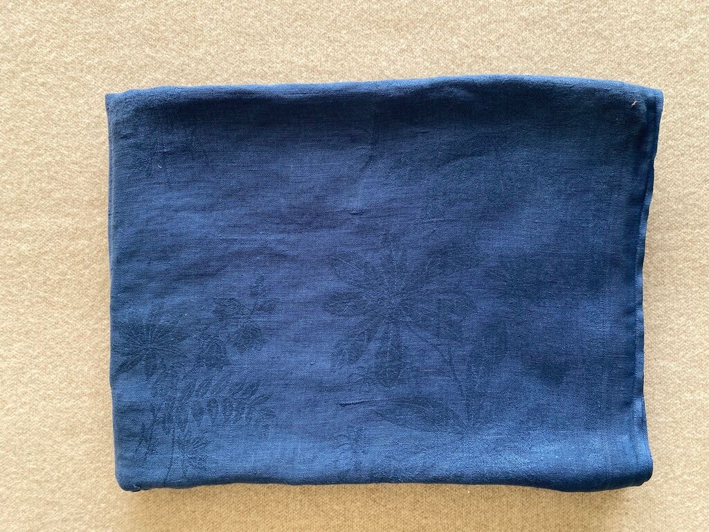 Nappe damassée - métis - bleu mer - 160x240 cm