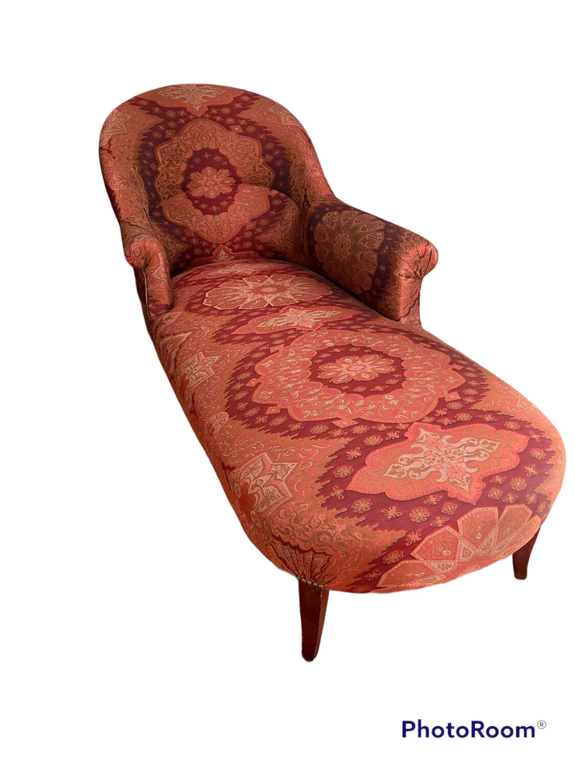 Old daybed reupholstered with nine cashmere fabrics from the 1950s
