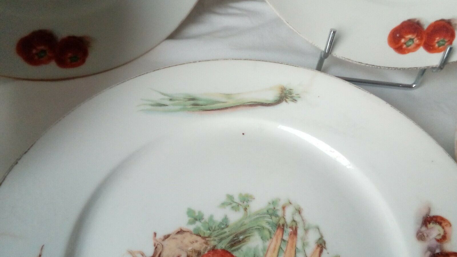 6 FLAT PORCELAIN PLATES THICK DECOR VEGETABLES 4 SEASONS