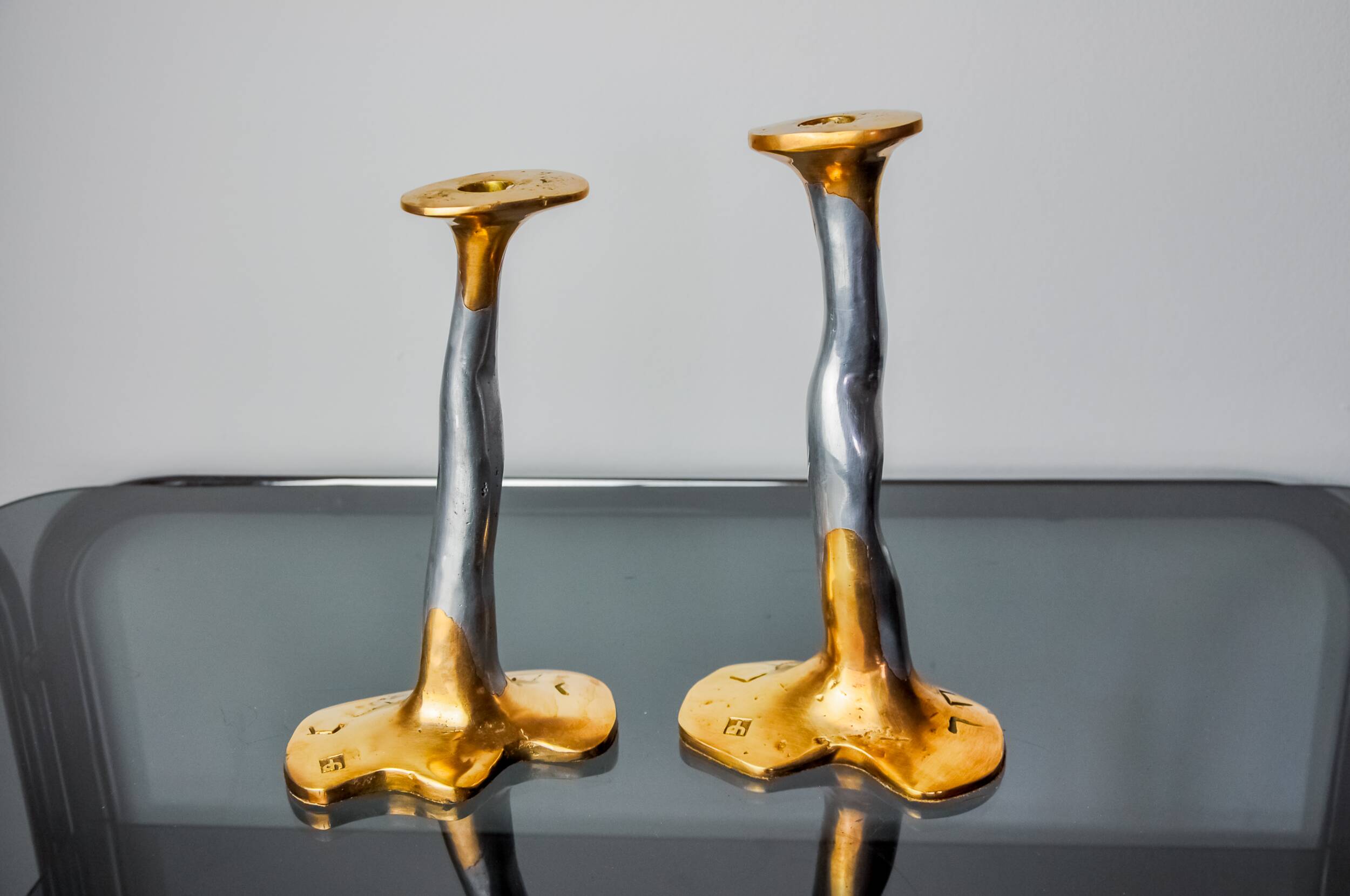 Pair of Brutalist candlesticks by David Marshall, Spain, 1970