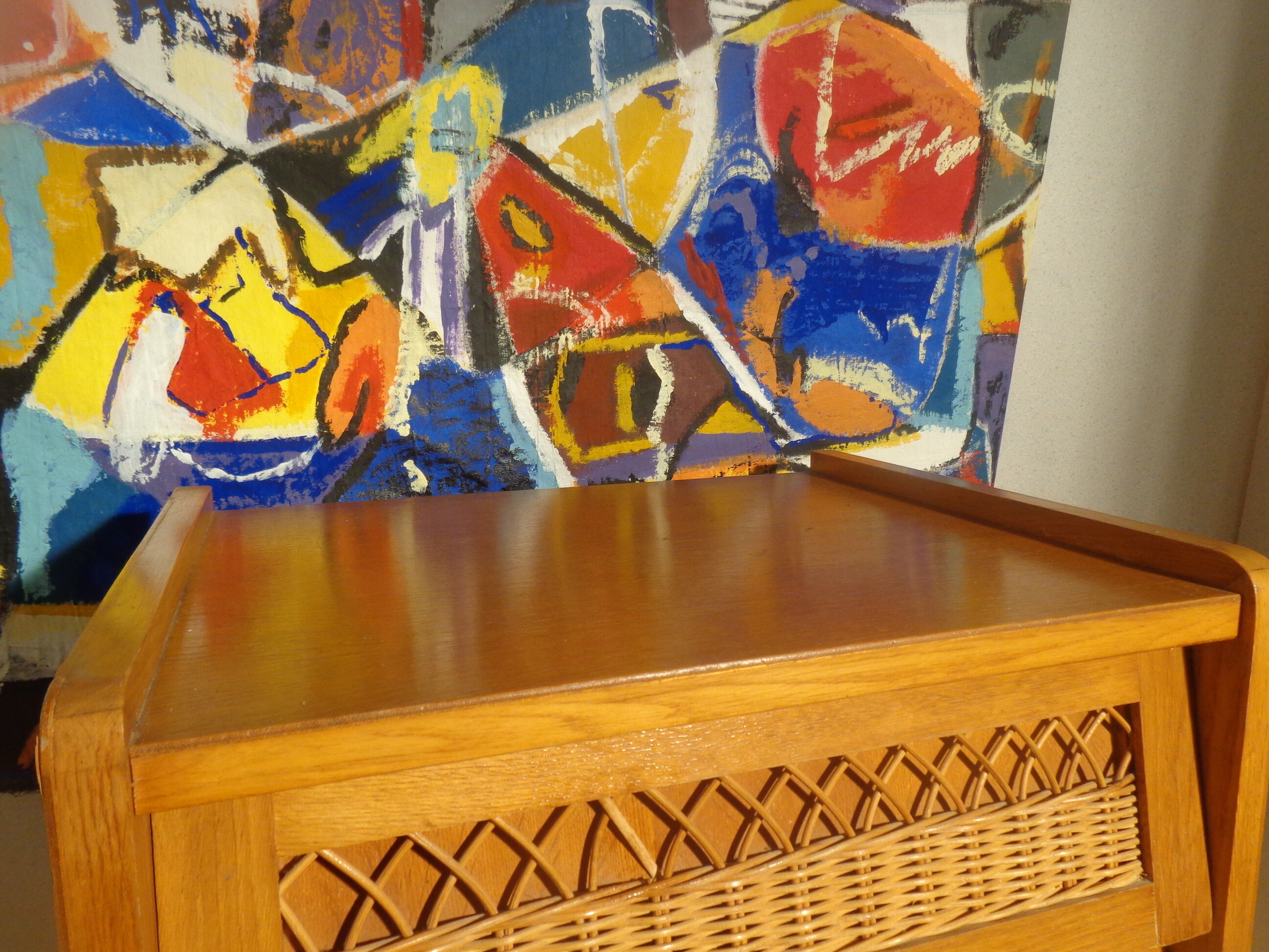 Chest of drawers vintage wood and rattan of the 50 feet compass