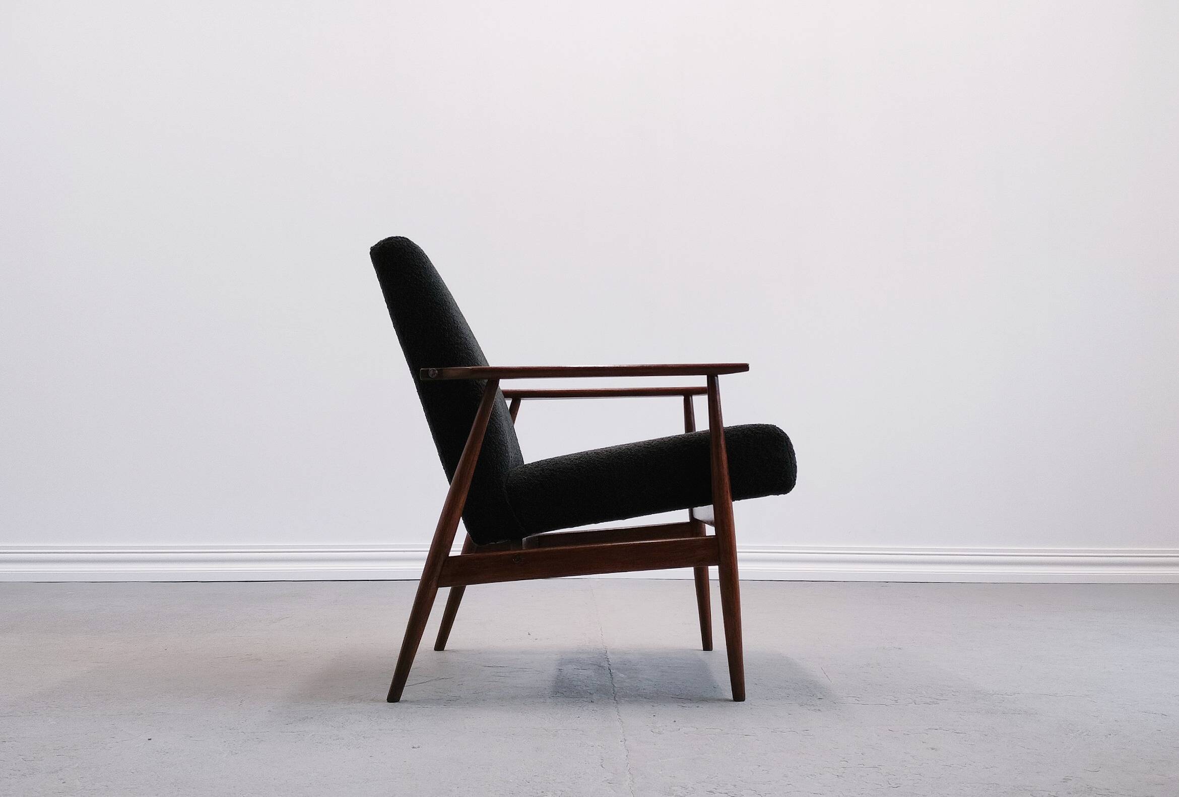 Henryk Lis armchair in black boucle 1960