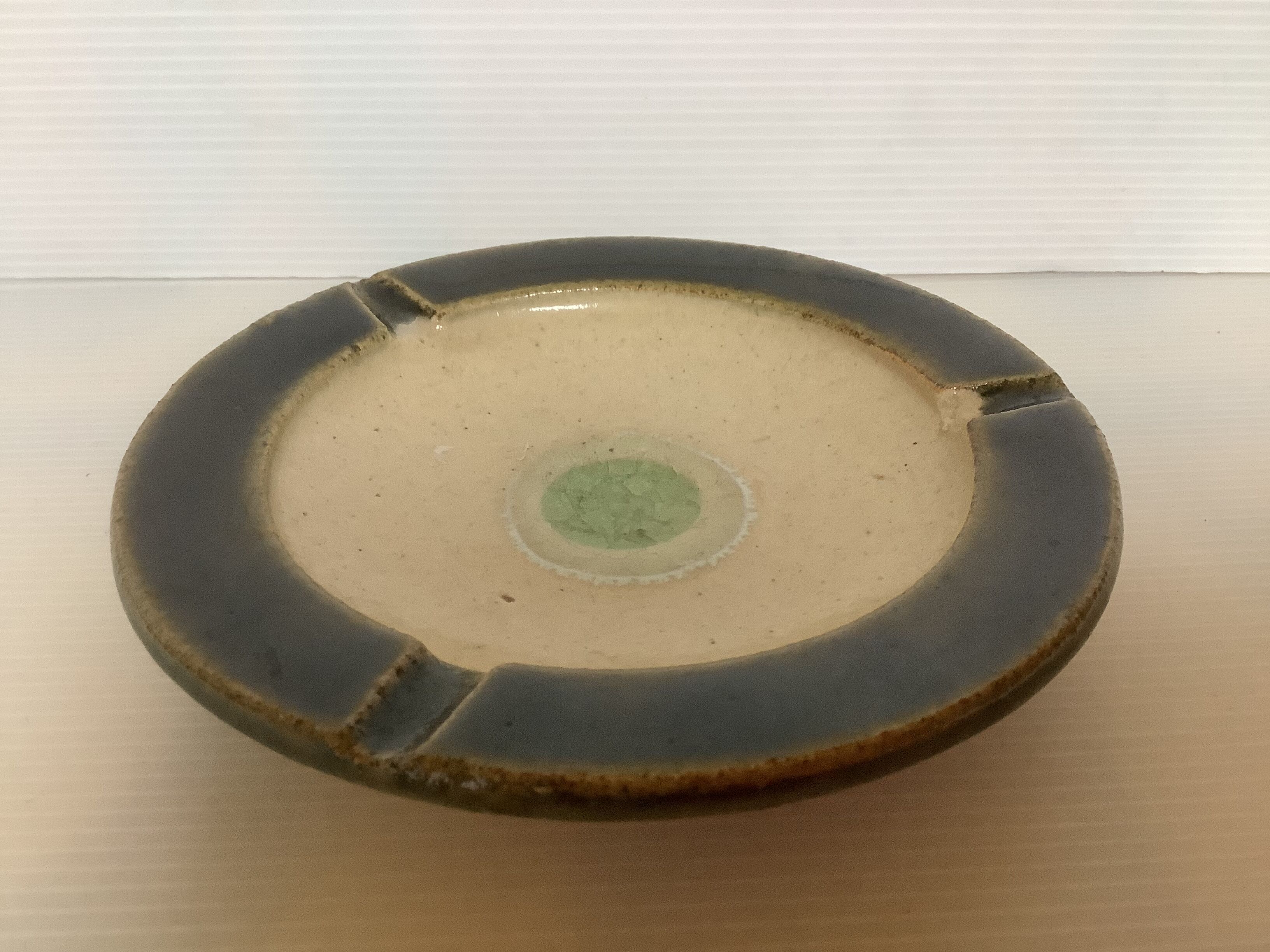 Green khaki beige ceramic ashtray tray.