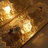 Pair of glass and brass wall lights by Carl Fagerlund for Orrefors, 1960.