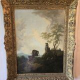 19th Century Italian School: oil on canvas painting "The Diligence"