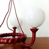 Chandelier in burgundy ceramic and white opaline