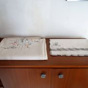 Tablecloth and 12 linen towels embroidery fine colorful flowers 255 x 170 - Old
