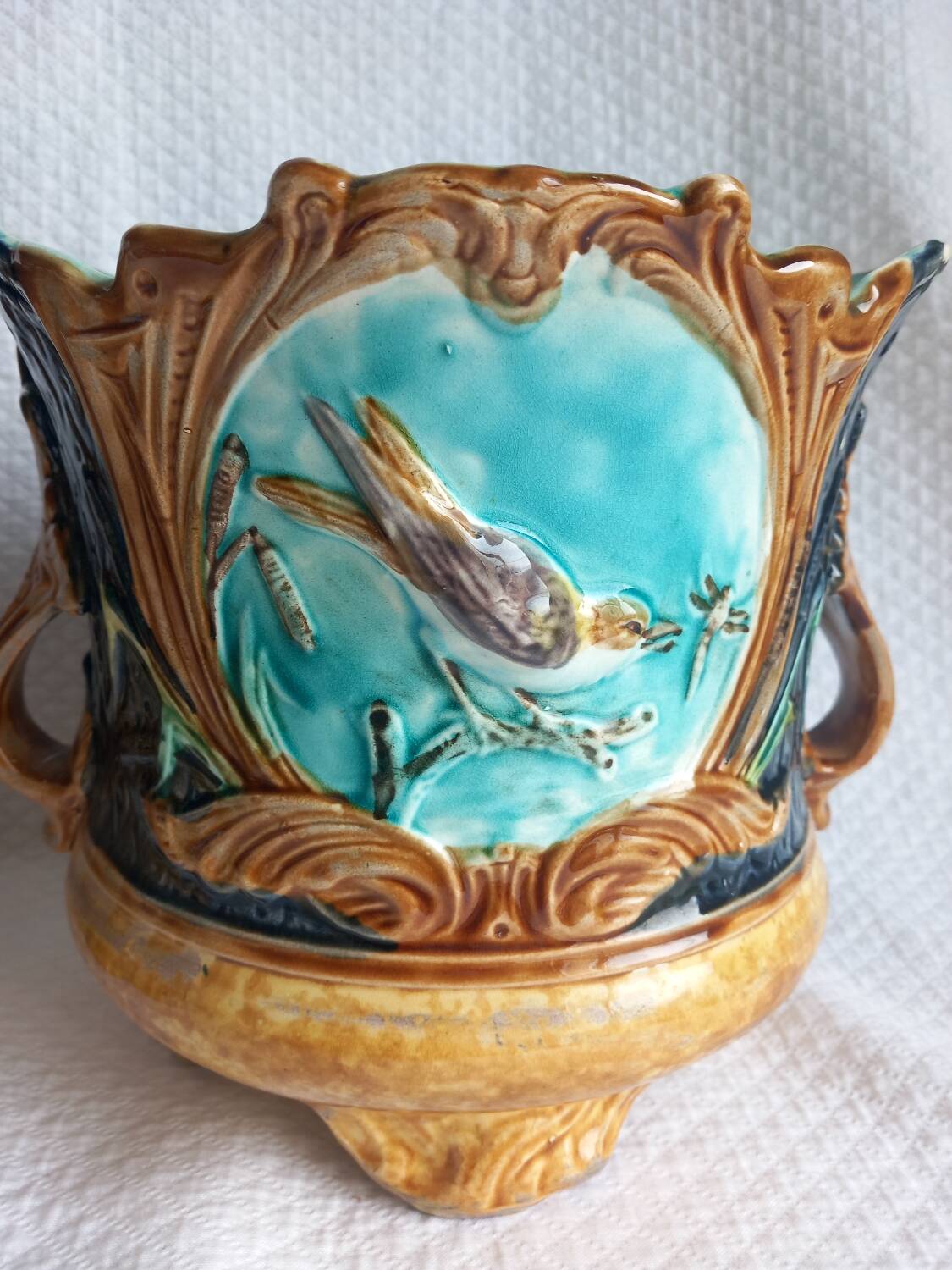 Pair of antique cache-pots in majolica – Art Nouveau 19th century