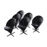 Set of 6 vintage black leather cone chairs by Verner Panton for Gebrüder Nehl