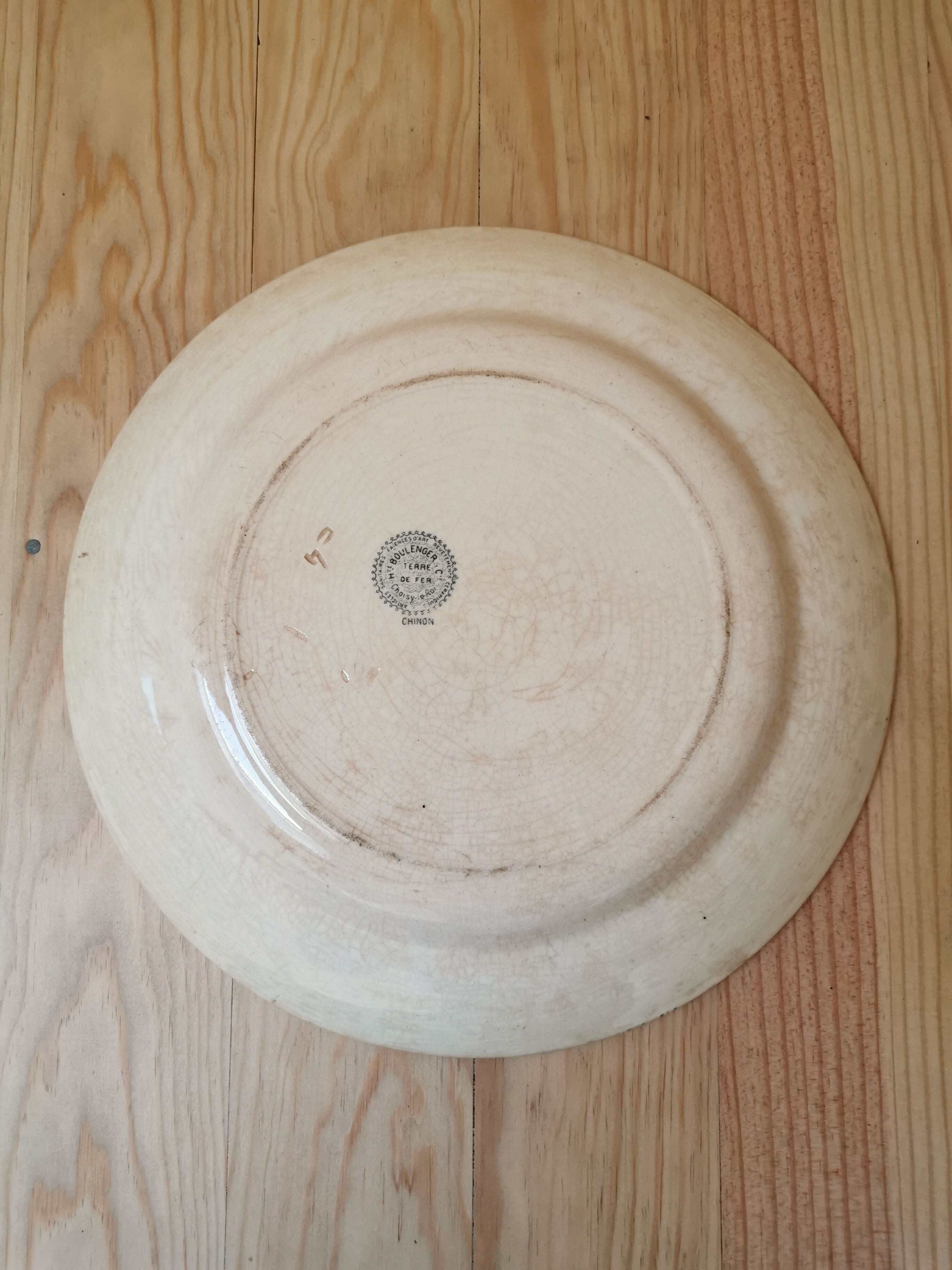 Large old round plate in iron earth