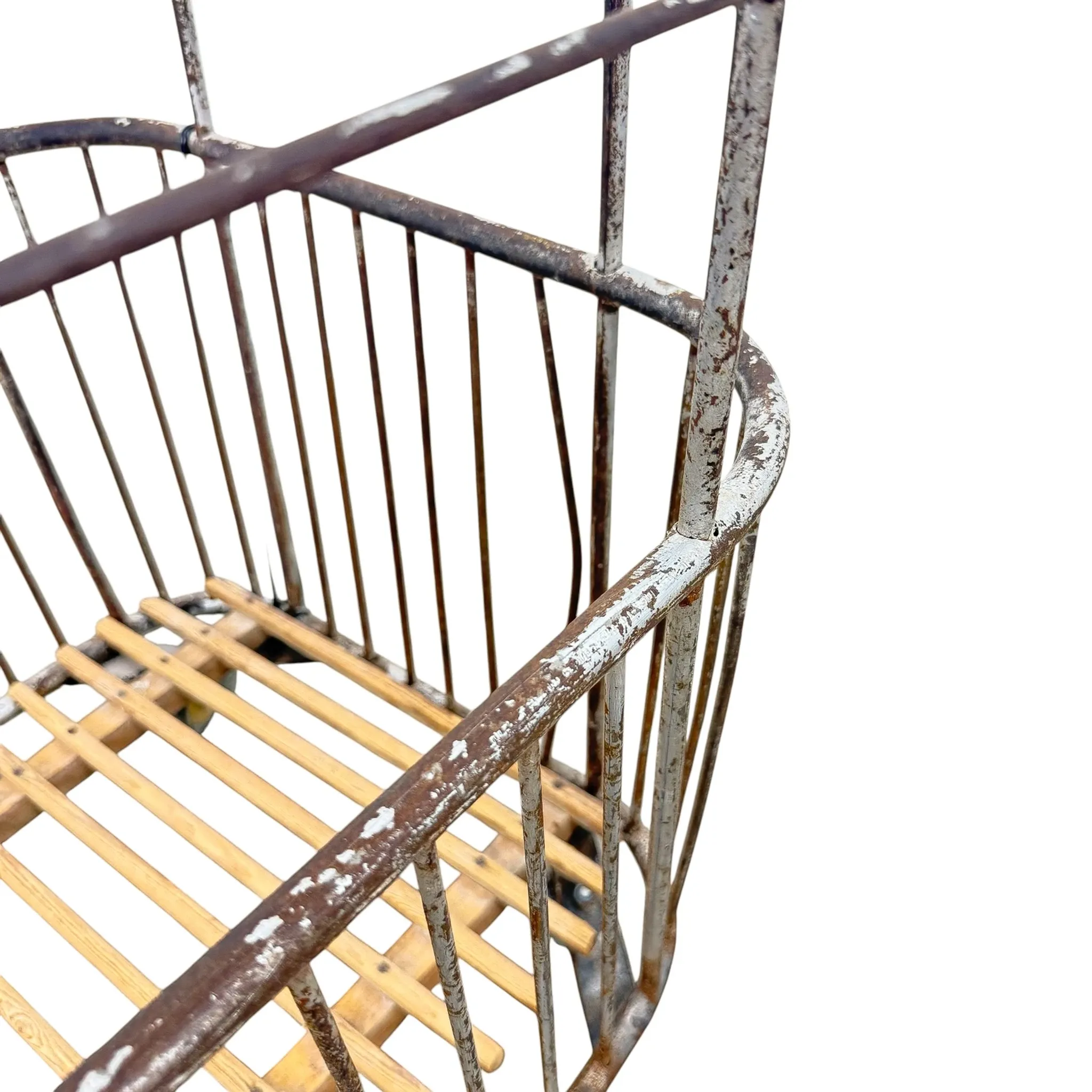 Vintage French Metal Bakery Cart long – Industrial Bread Trolley – Rolling L