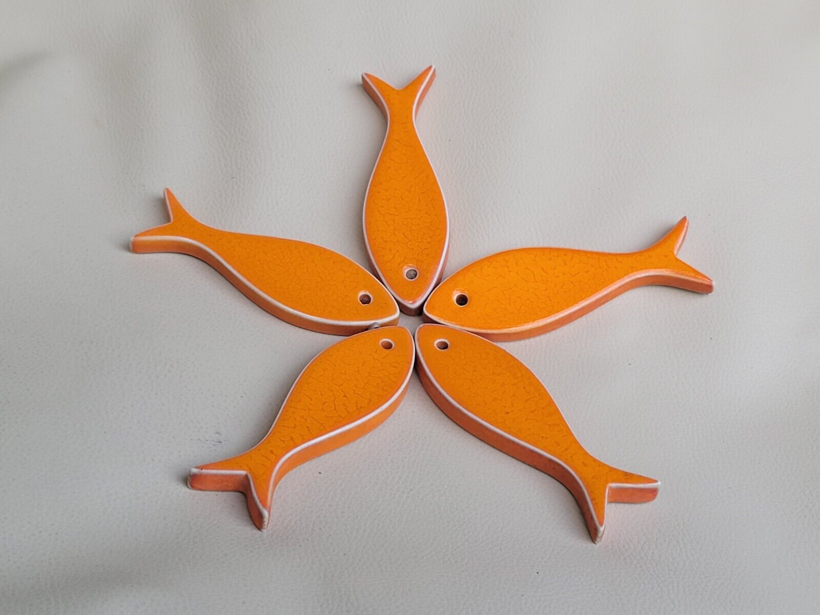 Orange glazed ceramic trifle 5 fish