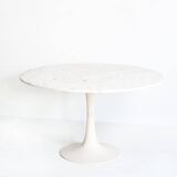 Vintage table with tulip base in white marble and Grosfillex base. France, 1960s