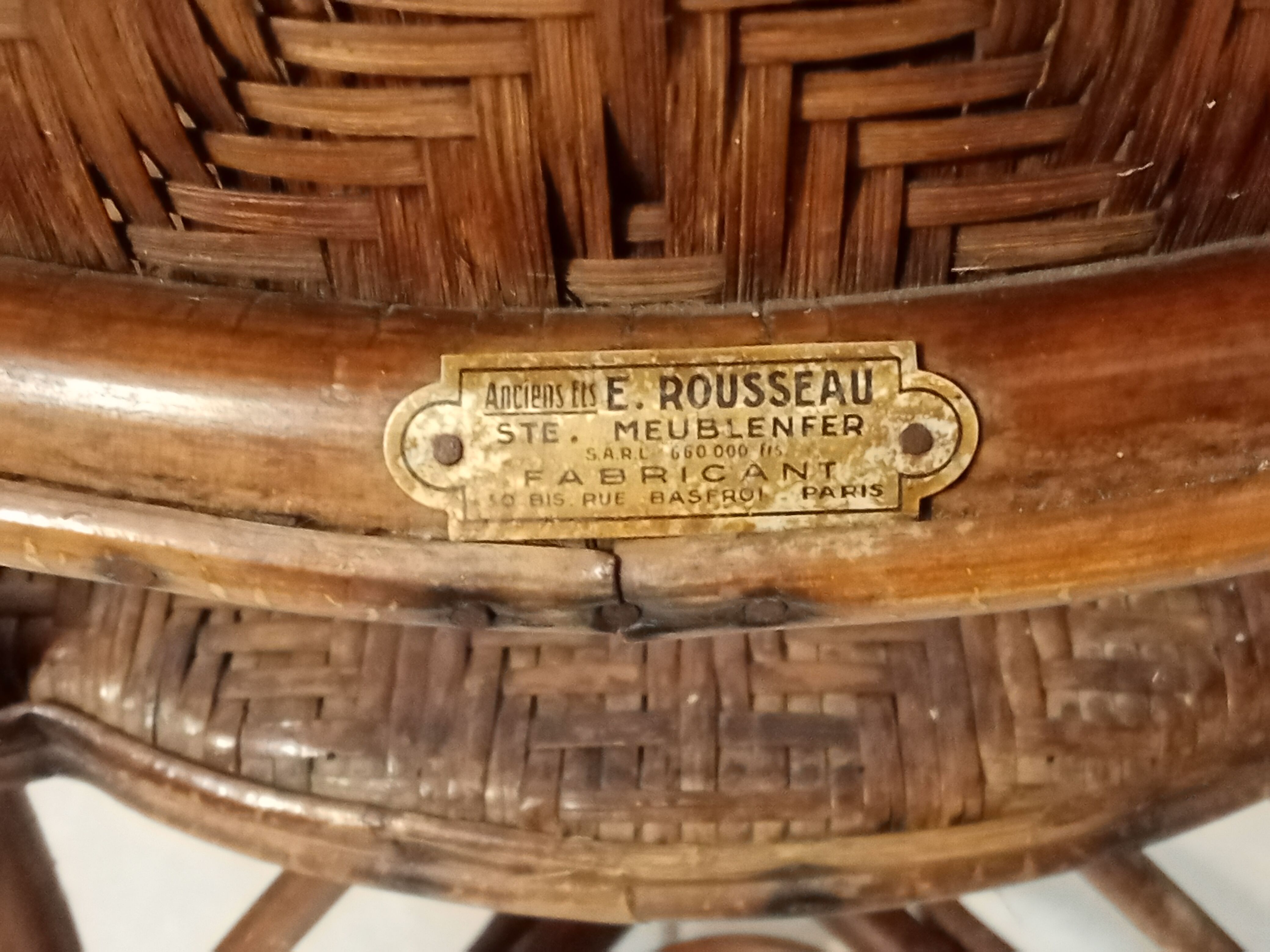 Old rattan bistro chair ROUSSEAU with plate