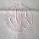 Vintage linen curtain monogrammed JB, embroidered with polka dots and ladder stitches on the return.