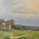 Old painting "Landscape at sunset" Mill HST signed Taerb