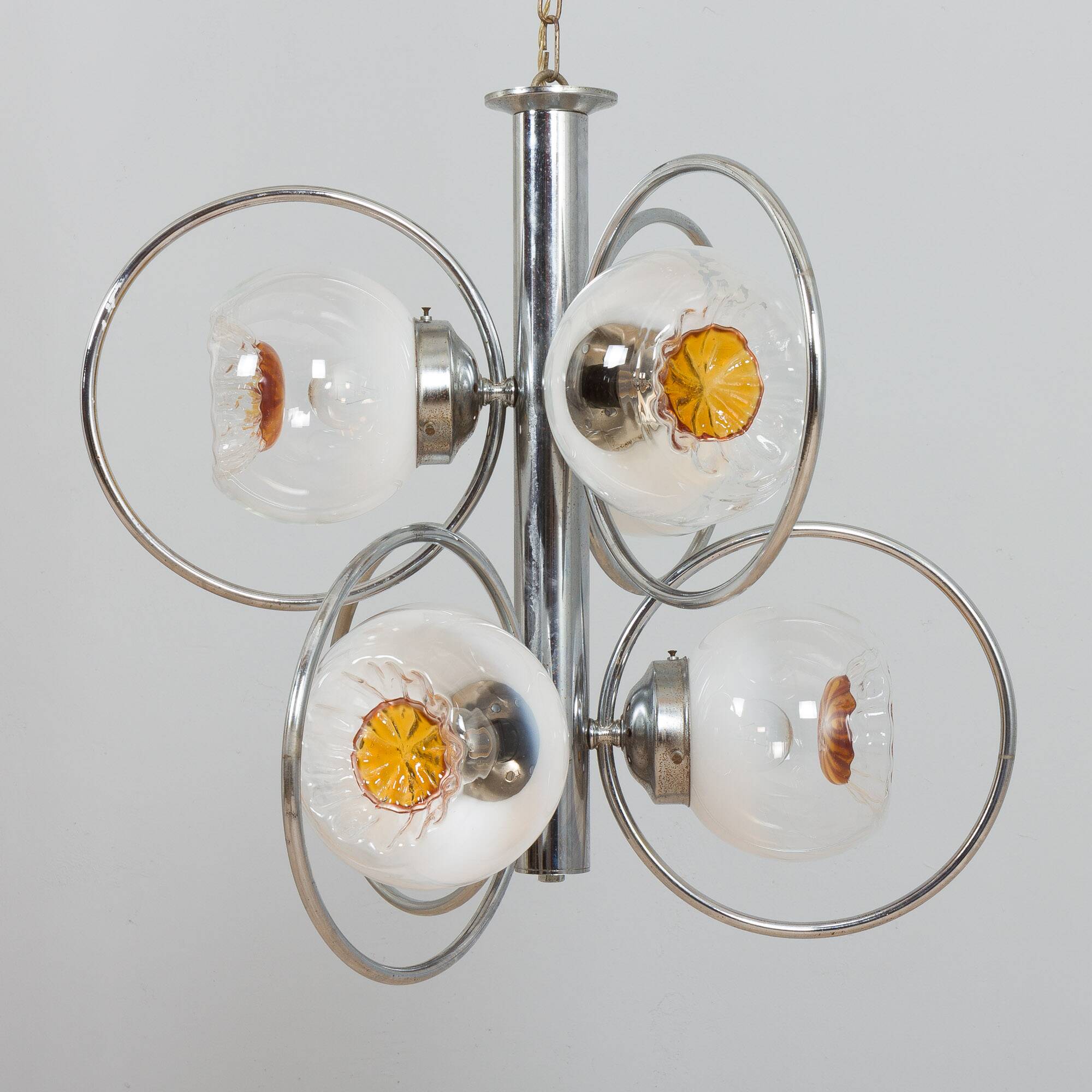 Mazzega Space Age Murano glass chrome plated chandelier, Italy 1970s