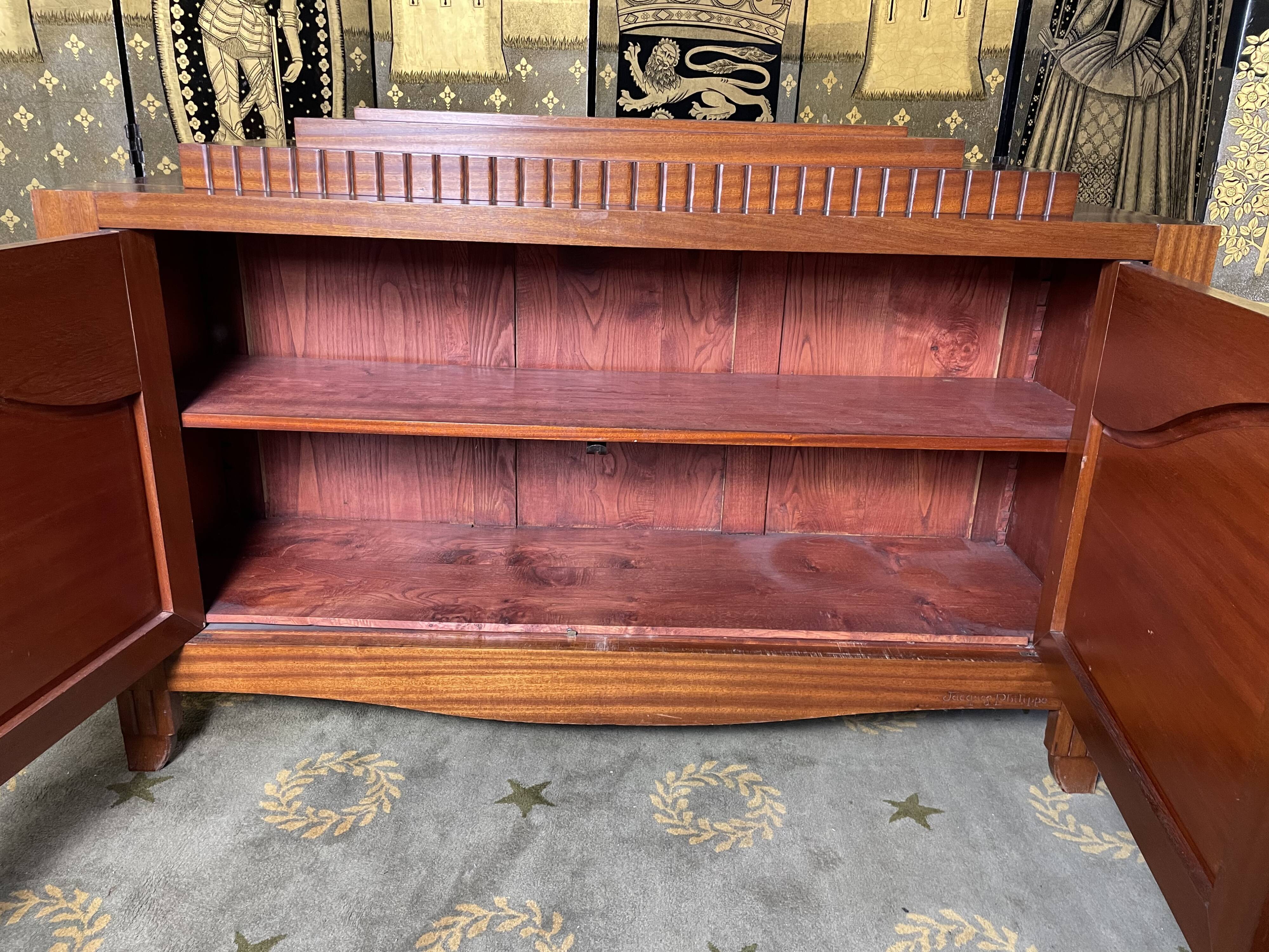 Art Deco mahogany low sideboard signed Jacques Philippe