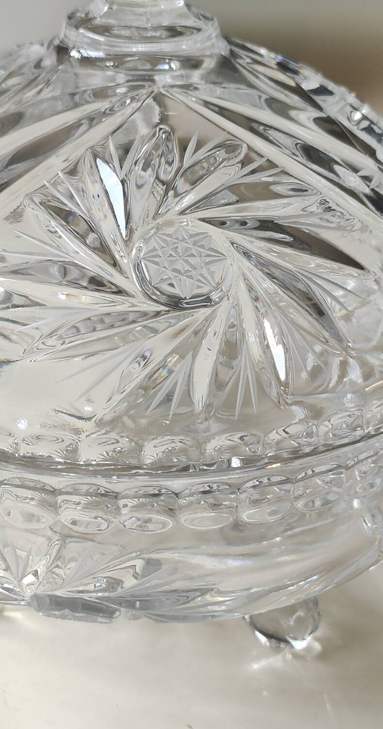 Bohemian cut crystal candy dish. Sophisticated star motifs.