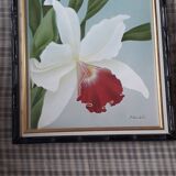 Old oil painting on canvas representing a flower