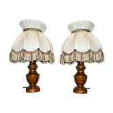 Lot of 2 Wooden Bedside Lamps at Vintage 80's Fringes