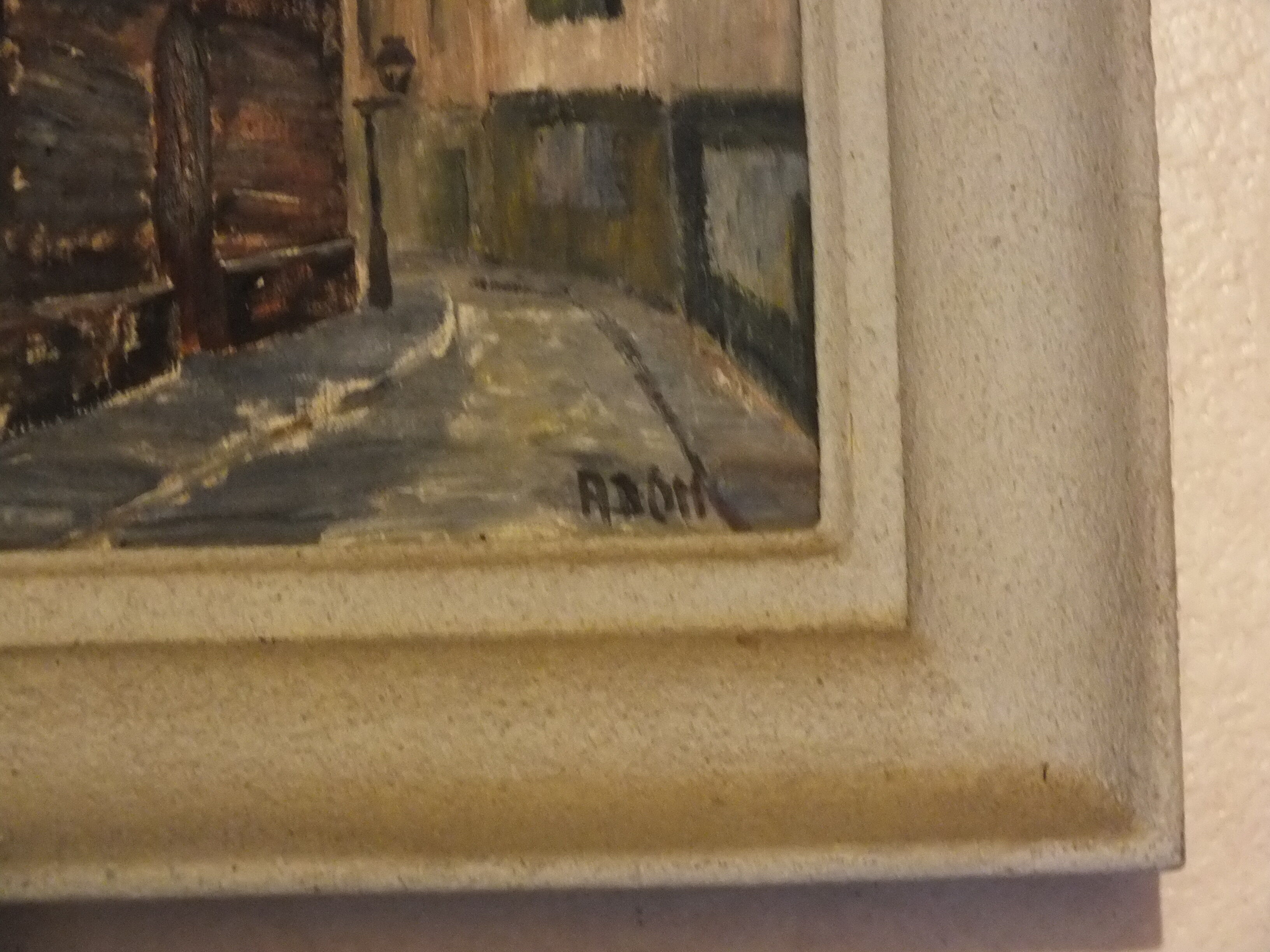 Painting on cardboard alley in Paris or Rouen