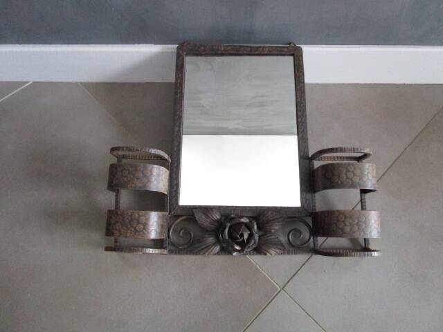 Miroir porte brosses mural art deco en fer forgé