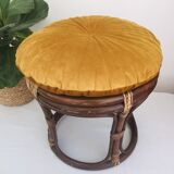 Vintage rattan ottoman, bamboo 70s with its cushion