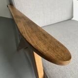 Vintage Mid Century Modern Armchair: Grey Fabric & Beech Wood Frame