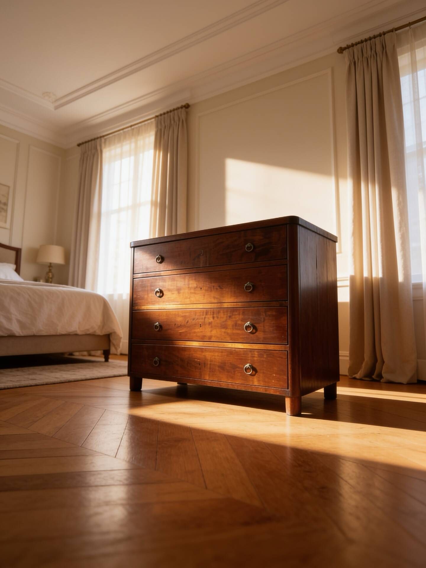 Italian art deco burl walnut chest of drawers, 1850s.