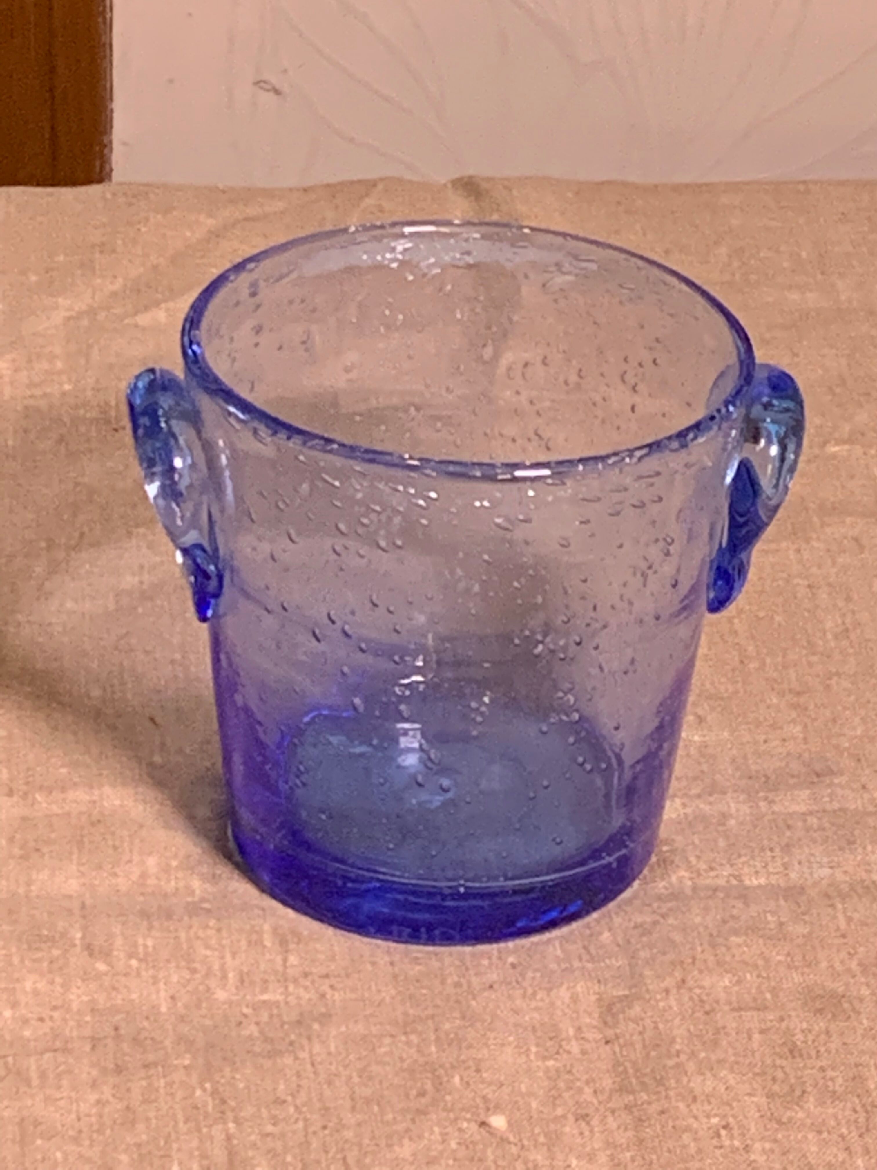 Blown glass ice bucket and lavender blue bubble from the Biot glassworks