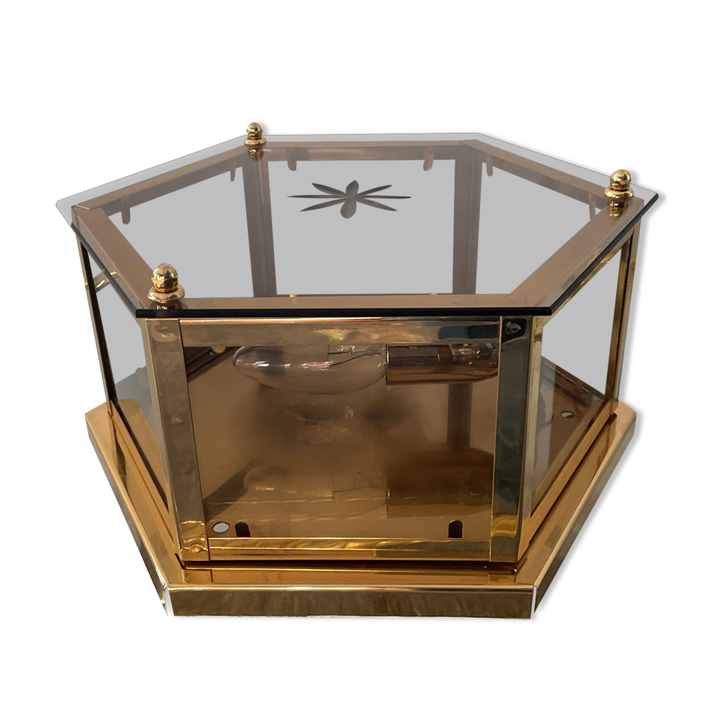 Vintage ceiling lamp in brass and smoked glass