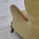 1960s, Danish armchair in original very good condition, furniture velour, oak wood.
