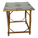Rattan and ceramic tile table