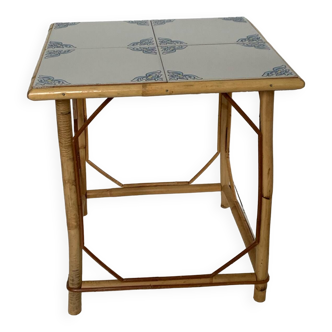 Rattan and ceramic tile table