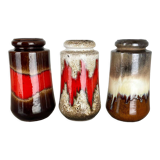 Set of three Vintage Pottery Fat Lava Vases Made by Scheurich, Germany, 1970s