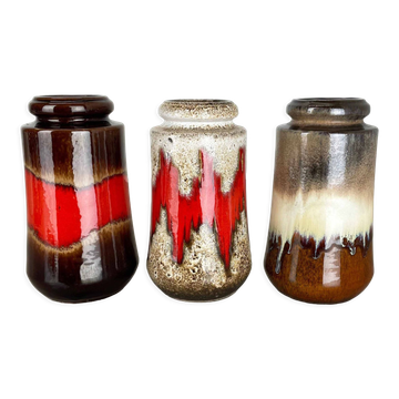 Ensemble de trois vases de lave en poterie vintage fabriqués par Scheurich, Allemagne, années 1970