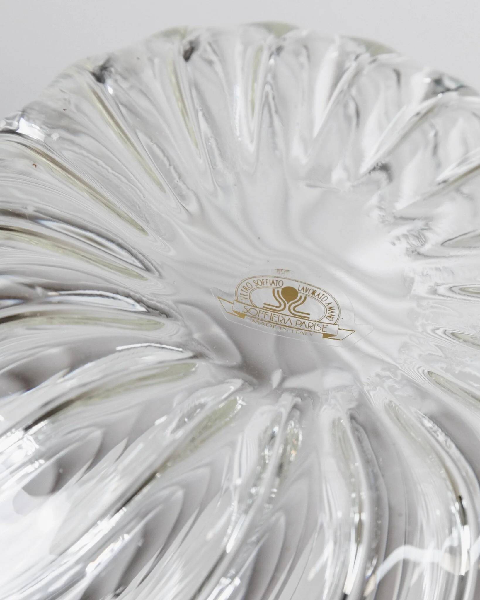 Grand vase en verre transparent par Soffiera Parise - Centre de table vintage italien des années 1970 soufflé à la main